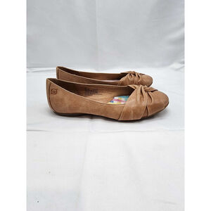 Born Women's Leather Ballet Flats Tan Knot Detail Size 6M Comfort Shoes Used